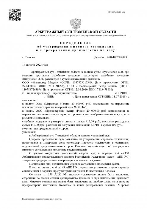 Нарушение исключительных прав на изображения героев мультфильма «Нюшенька»